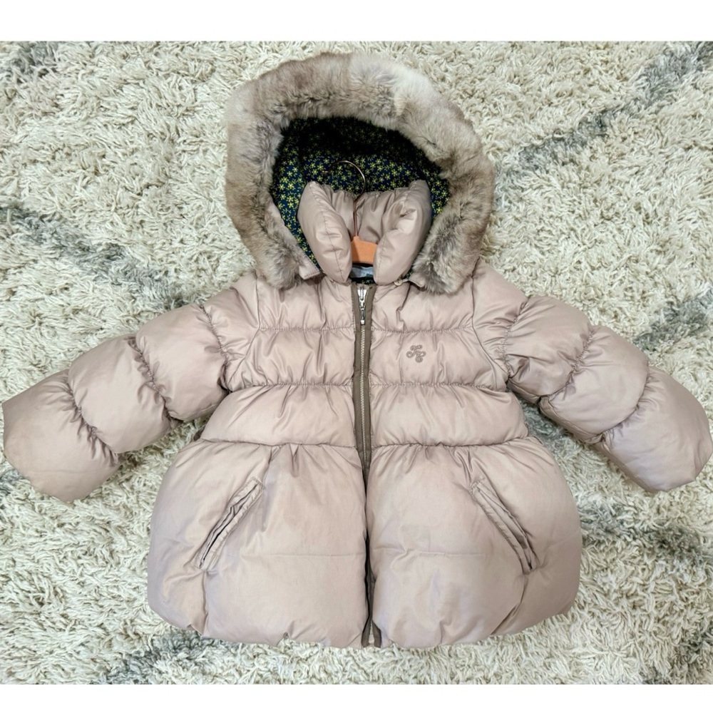 Tartine et chocolat hooded fur trim puffer jacket
